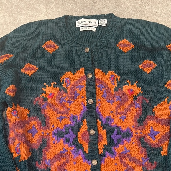 Evan Picone Vintage Knitted by Hand Fall Cardigan Sweater - Small - Picture 5 of 7